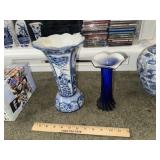 (2) Blue & White Oriental Vase