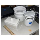 White Canisters & Covered Dish