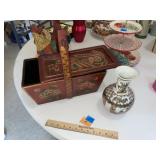 Red Oriental Decorator Box & Oriental Vase