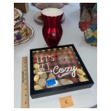 Red Decorator Vase & Cozy Sign