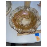 Vintage Iris Amber Bowl & Art Glass Vase