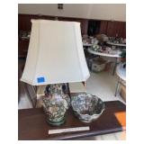 Handpainted Vase Table Lamp & Accent Bowl