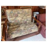 Nice Cherry Loveseat with Tapestry Upholstery