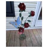 Metal Rose Butterfly Yard Decor