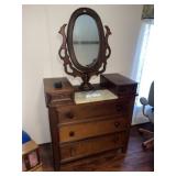 Vintage Walnut Chest W/ Wishbone Mirror