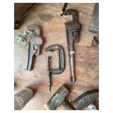 (2) Pipe Wrenches & C-CLamp