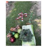 Wood Christmas Tree Cane Decor + Lg Ornaments