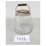 Vintage Glass Pickle Jar Barrel with Lid & Handle