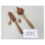 2 Tibetan Handheld Wooden Spinning Prayer Wheels