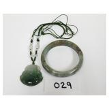 Carved Stone Bangle Bracelet & Buddha Necklace