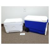2 Igloo Coolers - Wheeled Blue & Marine (No Ship)