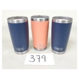 3 Yeti Rambler 20oz Tumblers - No Lids