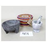 Mortar Bowl, Mortar & Pestle, Basket (No Ship)