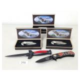 4 Folding Pocket Knives + Dagger
