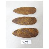 3 Knapped Steel Axe / Hatchet or Spear Heads
