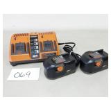 2 Ridgid 18V Batteries & Dual Charger (No Ship)