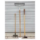 Bow Rake, Garden Hoe &  3-Prong Spike Lawn Aerator