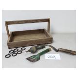 Vintage Garden Tools, Cast Iron Rings, Tool Caddy