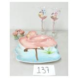 Flamingo Platter, Glasses, Salt & Pepper (No Ship)