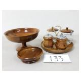 Myrtle Wood Caddy, Bowls, Salt & Pepper (No Ship)