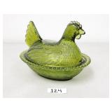 Vintage Indiana Glass Olive Green Hen on a Nest