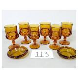 Amber Thumbprint Glasses + Ashtrays (No Ship)