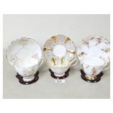 (3) Queen Anne Tea Cups & Saucers (No Ship)
