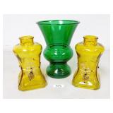 Green & Yellow Amber Colored Glass Vases (No Ship)