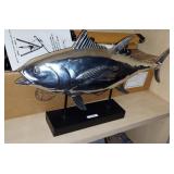 Polished silver-finish tuna fish sculpture