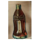 Vintage, die-cut embossed metal Coca-Cola thermome