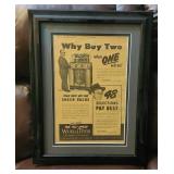 Framed vintage advertisement for the Wurlitzer