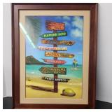 Framed Waikiki Beach Hawaii Signpost Art Print