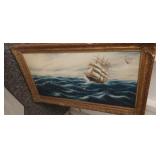 Vintage oil on canvas depicting a clipper ship