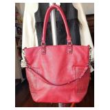 Basement Red Pebbled Leather Tote Bag