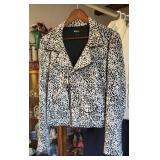 DKNY White and Black Animal Print Moto Jacket