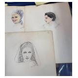 Lot of 3 Penciled Drawings by Helen Carlton
