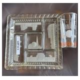 1939 Worlds Fair glass tumbler and glass tray