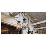 Pair of smoke-tinted glass bell pendant lights