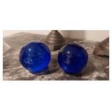 Pair of Vintage cobalt blue art glass paperweights