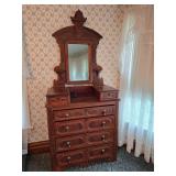 Antique 4-Drawer Dresser w/ Ornate Mirror