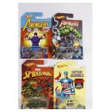 (4) Hot Wheels Comic Book Marvel DC Lot