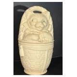 Vintage American Bisque Cat in a Basket Cookie Jar