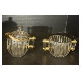 Vintage Gold Gilded Glass Cream / Sugar Set