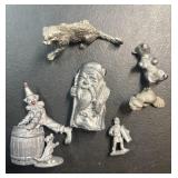 Vintage Pewter Figurine Lot - Animals / Clown
