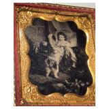 Antique Tintype Photo - Girl Child / Dog