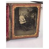 Antique Tintype Photo - Girl Child Riding Toy Car