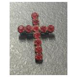 Antique Nouveau Rose Glass Cross Jewelry Brooch