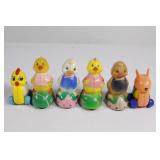 (6) Easter Hard Plastic Wheeled Toy Lot Vintage