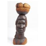 Ebony Wood Carving 13" Woman with Fruit On Head