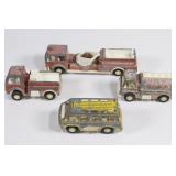 (4) Tootsietoy Lot Bus Firetruck